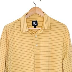 Footjoy Mens Golf‎ Polo Shirt Sz Large Preppy Striped Yellow Tennis